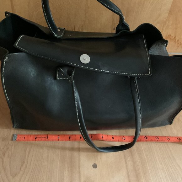 VTG Roots Black Leather Short Handle Handbag with White Stitching - Picture 9 of 13